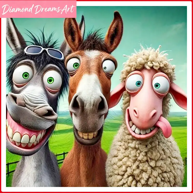 

Алмазная вышивка 5D: Животные (осёл, лошадь, овца) – Набор для творчества, мозаика, декор для дома, без рамы