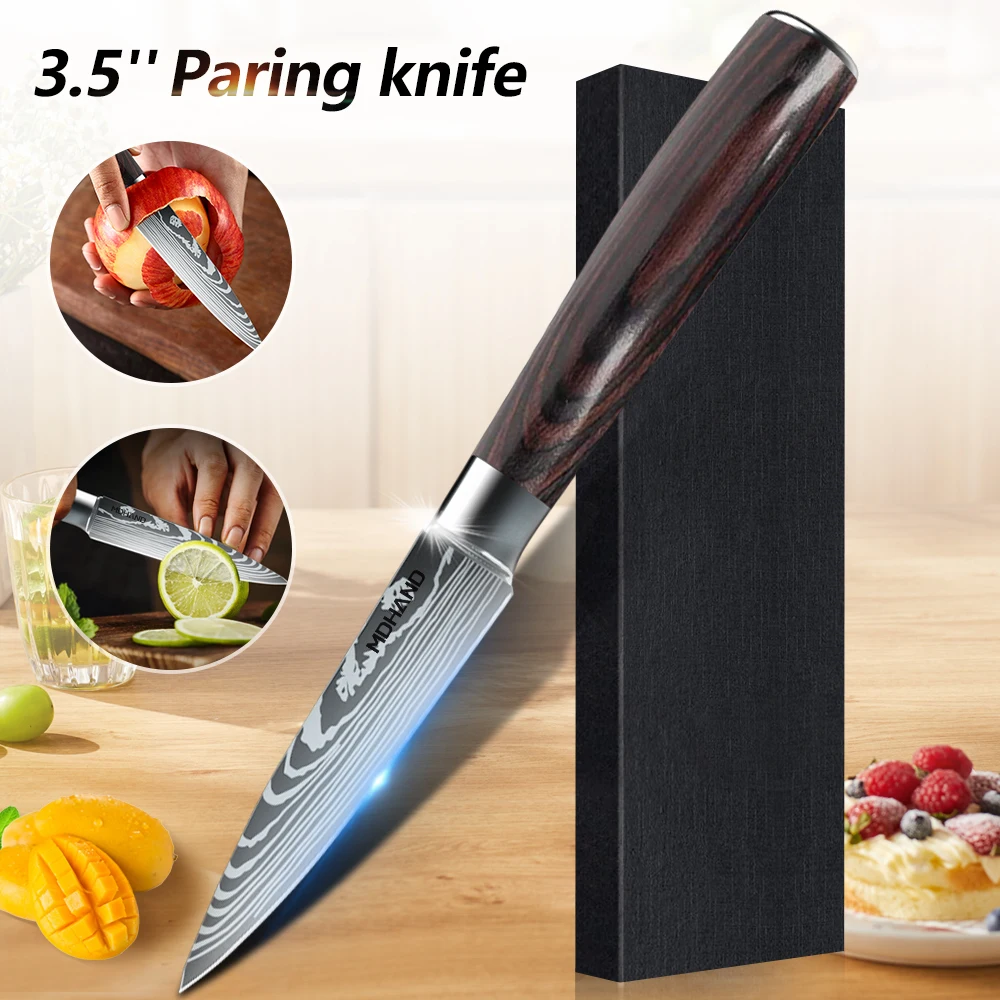 Professional Kitchen Knives High Carbon Stainless Steel 3.5inch Full Tang Paring Knife Ultra Sharp Japanese Pocket Utility Knife