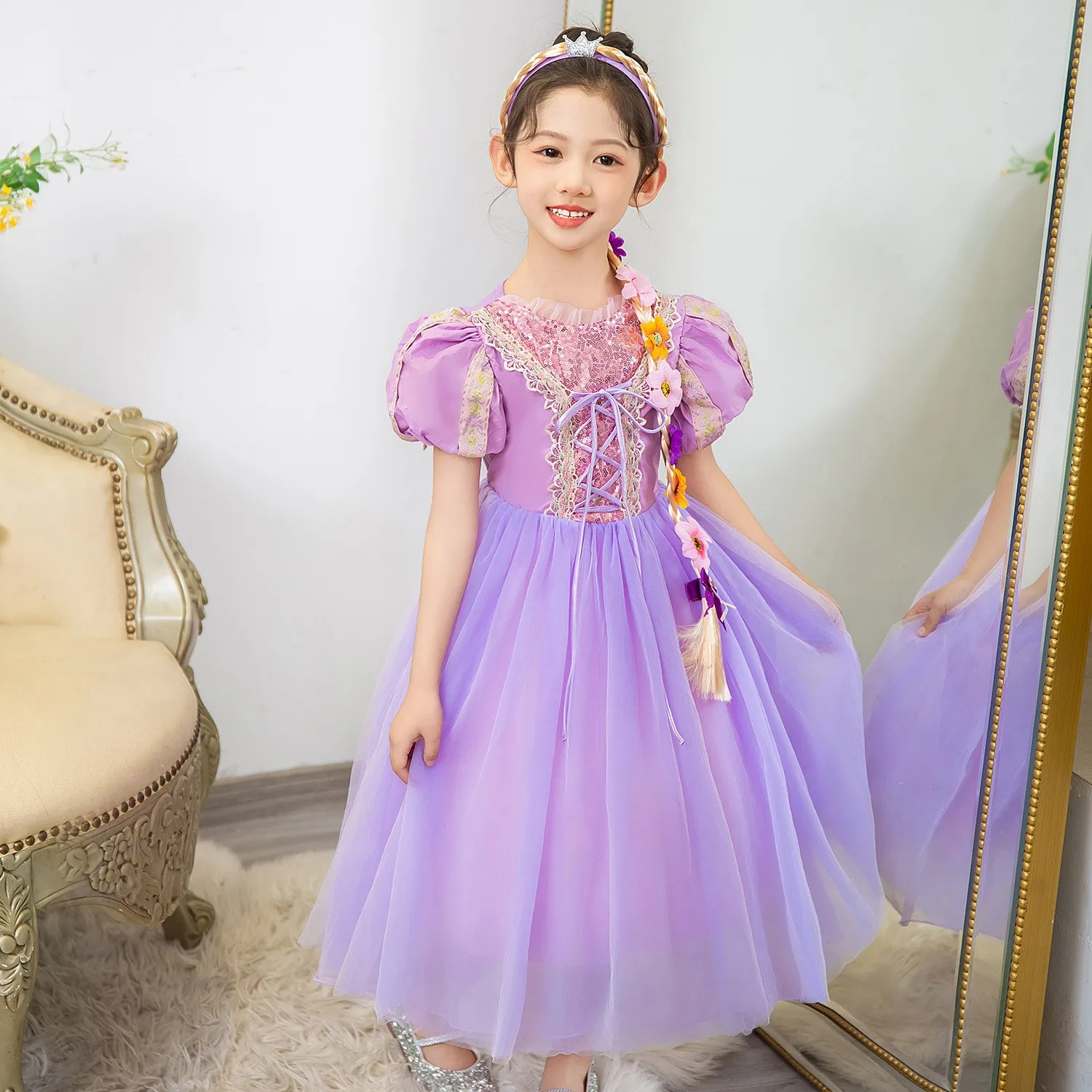 

Girls New Rapunzel Costume Kids Summer Tangled Fancy Cosplay Princess Dress Children Birthday Carnival Halloween Party Clothes