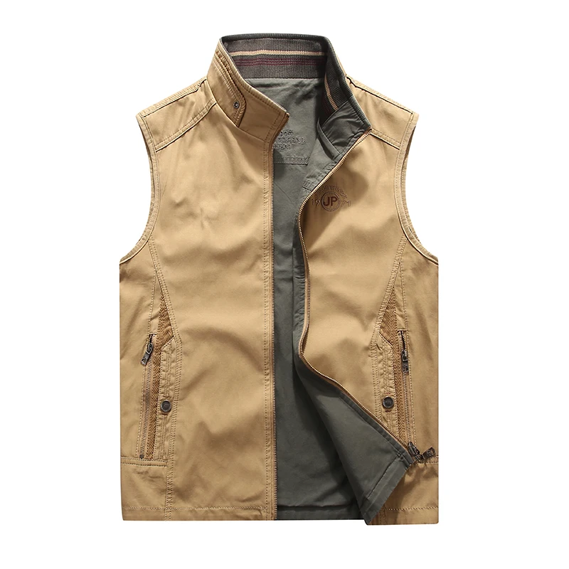 Outdoor Fishing Vest Men's Plus Size Casual Sports Pure Cotton Double-sided Vest 2024 Autumn High Quality Sleeveless Work Jacket