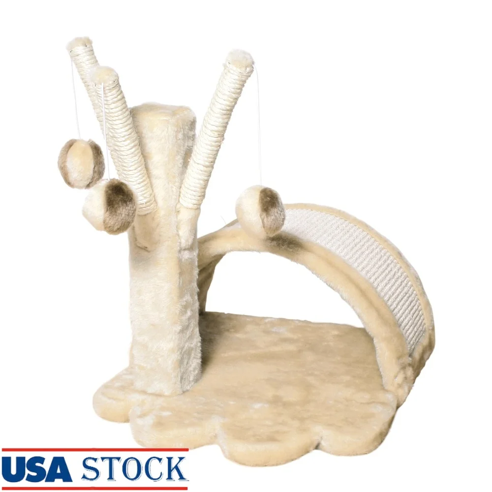 

Plush and Sisal Kitten Scratching Pad with Arch and Three Play Poles Healthy Scratching and Playtime Activities