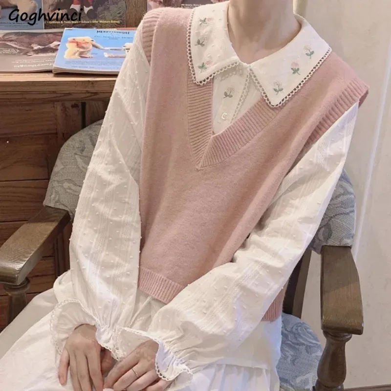 

Long Sleeve Shirts Women Embroidery Design Chic Lace Sweet Lovely Girls Korean Fashion Popular College Spring Trendy Harajuku