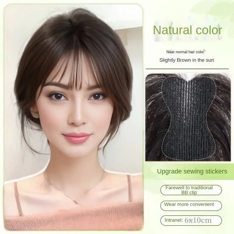 Pita Rambut Palsu Model Wispy dengan Perekat Hook and Loop untuk Wanita, Tanpa Jepit, Hairpiece Alami