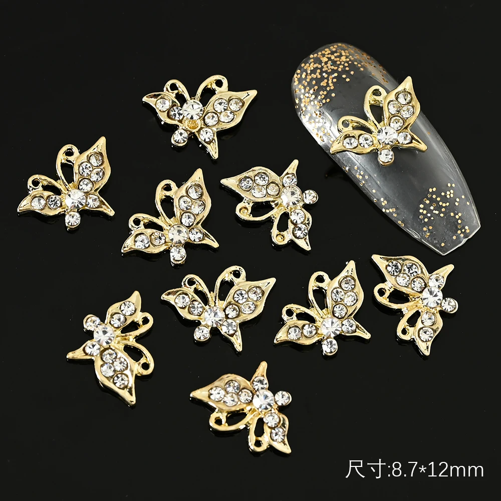 3d Weihnachten Zirkon Schmetterling Nagel Charms 10*13mm Gold Silber Legierung Schmetterling Strass Dekor DIY Glitter Diamant Schmetterling