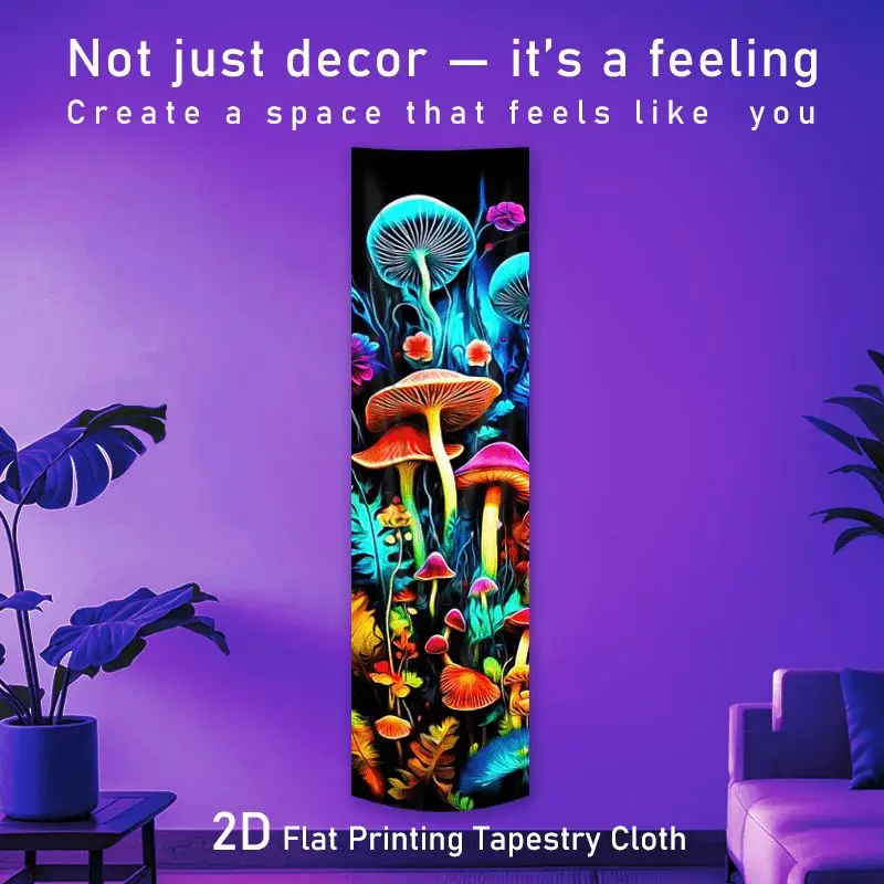 VIKAMA Black Light Dazzling Fungi Jungle Brushwood UV Active Vertical Tapestry Surreal Long Wall Blanket Decor Soft Durable Cozy