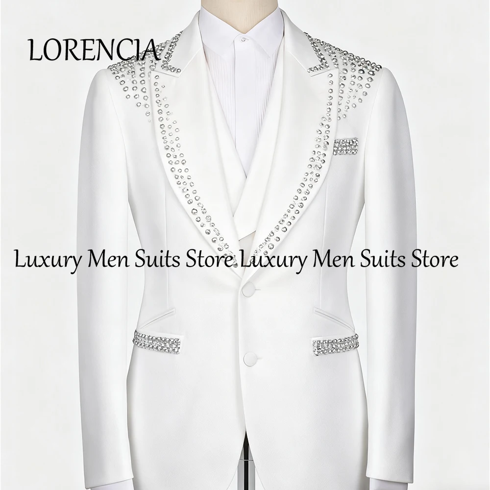 

Элегантные мужские костюмы с кристаллами, комплект из 3-х предметов, приталенный смокинг, вечерние наряды, индивидуальный пиджак, жилет, брюки, халат mariage femme