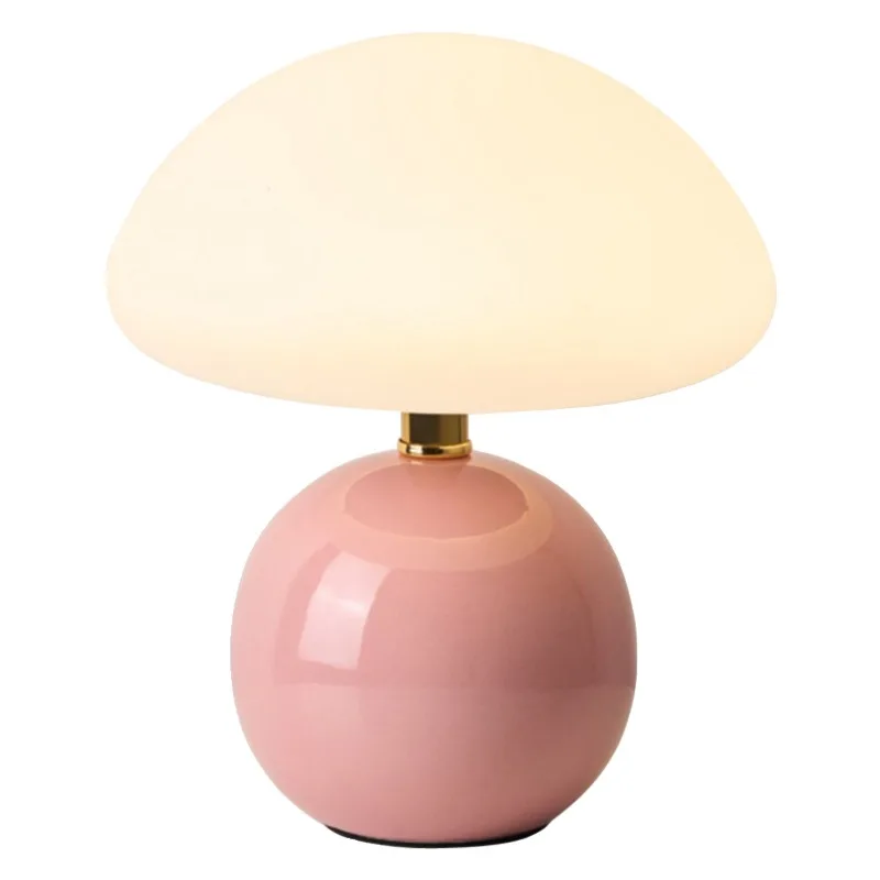 Mushroom small table lamp cream rotational ceramic warm atmosphere Changming eye protection bedside lamp