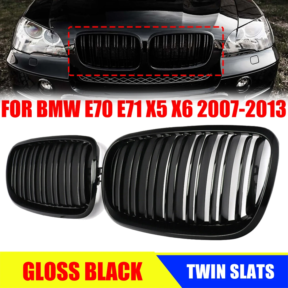 Fit For BMW X5 X6 E70 E71 2007-2013 Dual Slat Front Bumper Kidney Grille Air Intake Radiator Guard Racing Grill Car Decoration