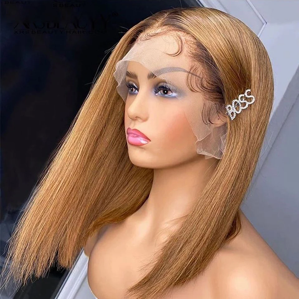 

Preplucked Glueless Long Ombre Blonde 180%Density Short Bob Straight Deep Lace Front Wig BabyHair Heat Temperature Daily Cosplay