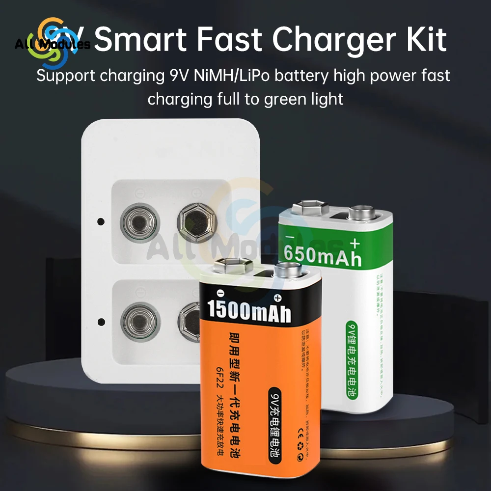 2 Slots Multi-function Ni-Mh 9V Rechargeable Battery Charger Portable Mini Model LED Display Charging Status Type C