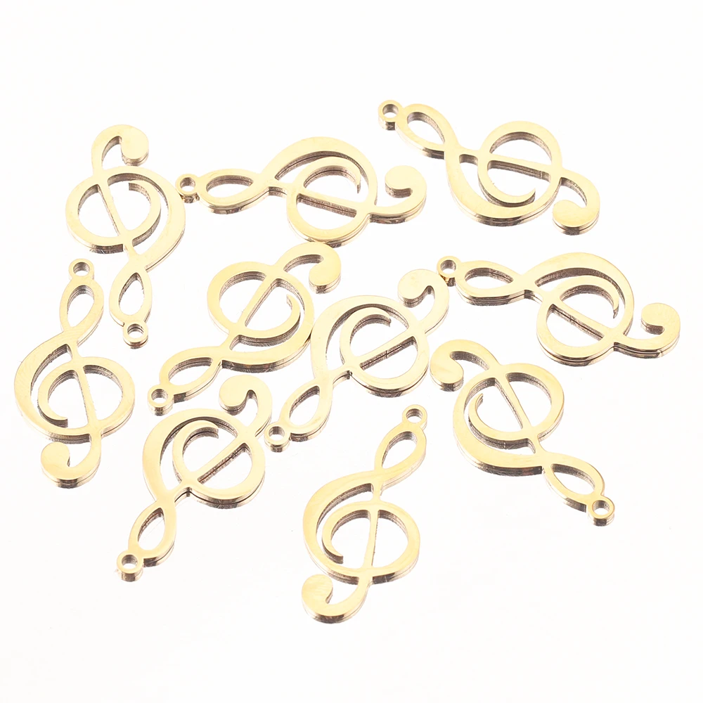 10pcs Gold-Plate Stainless Steel musical note Charms Cute Pendants for Necklace DIY Bracelet Jewelry Making Findings Wholesale