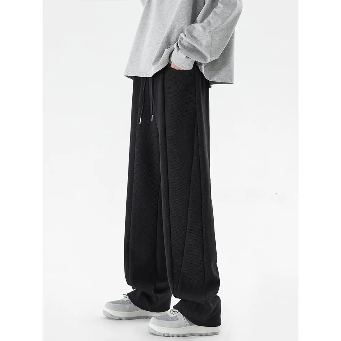 Gray Men's Autumn American High Street Heavy Sports Trendy Brand Straight Casual Wide-leg Trousers