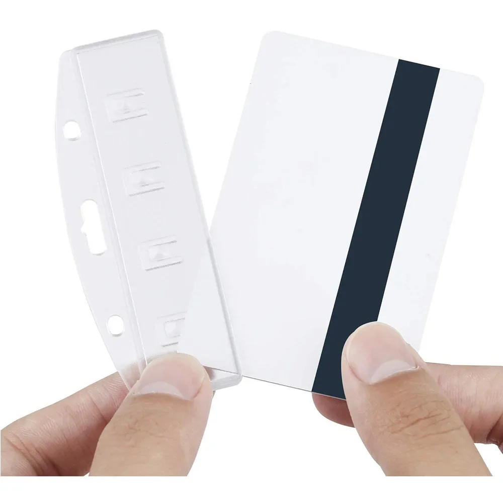 1pc Horizontal Half Card Badge Holder For Swipe ID Cards Frosted Rigid Polycarbonate Plastic-Transparent