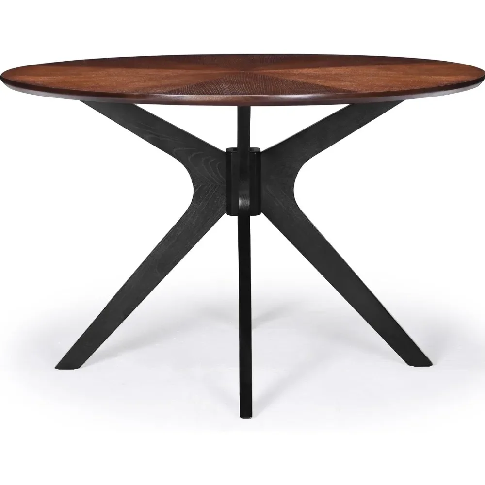 

47.2'' Solid Wood Round Dining Table For 4-6 People,Kitchen Table Round Wood Dining Table With Intersecting Pedestal Base|