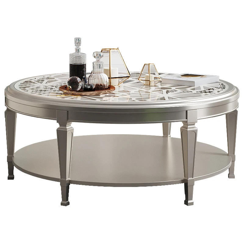 

Solid wood round coffee table light luxury creative tempered glass small apartment villa small coffee table combination