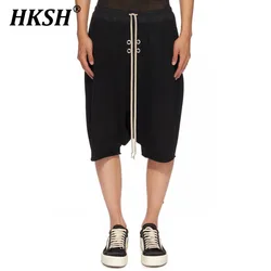 HKSH Summer Men's Tide Dark Shorts Fashion RO Style Hanging Crotch Capris Casual Knee Length Pants Chic Streetwear Capris HK1981