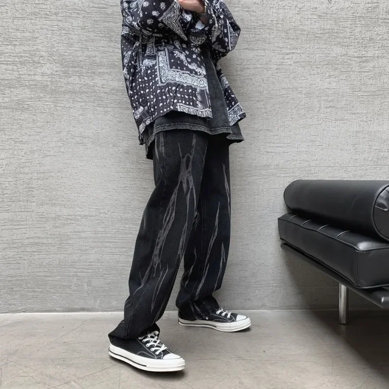 

With Pockets Man Cowboy Pants Wide Leg Y2k Vintage Regular Trousers 2025 Fashion High Quality New in Stacked Retro Jeans for Men