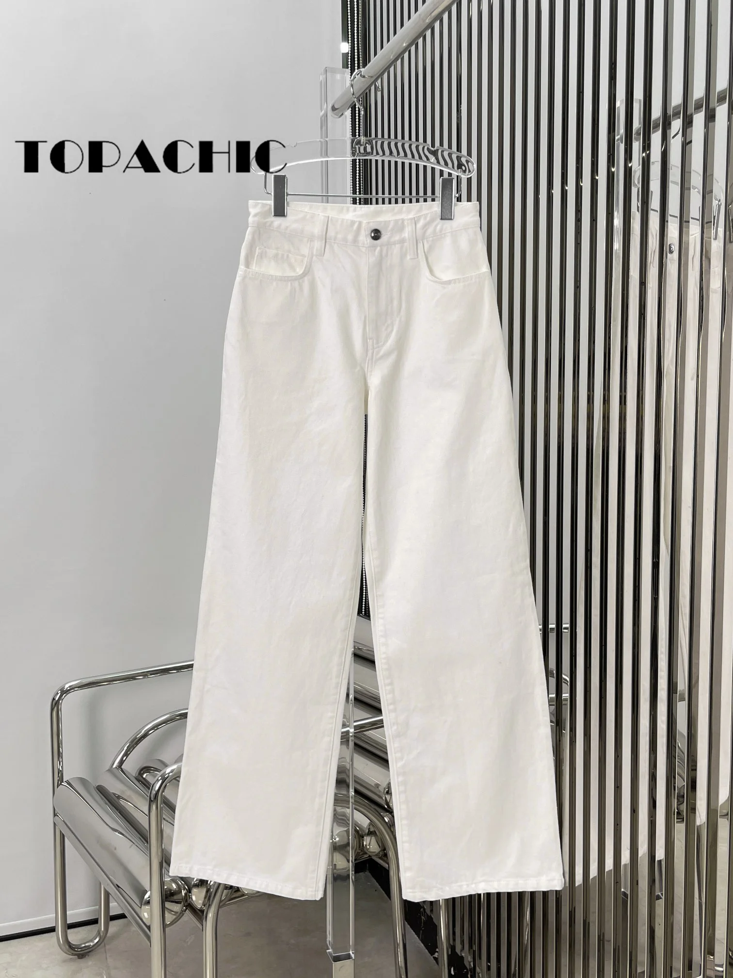 10.29 TOPACHIC-Women High Quality Cotton White Denim Pants High Waist Straight Casual Versatile Jeans