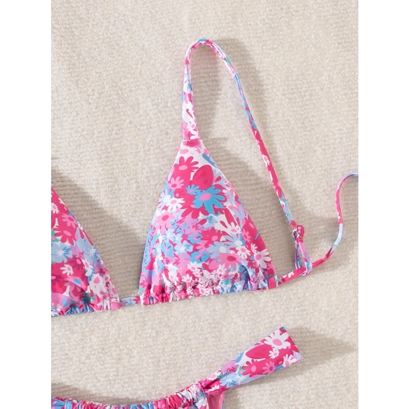 Drukowane Bikini Push Up Kostium Kąpielowy Damski Sexy Sznurowane Bez Pleców Trójkątne Stringi Mikro Bikini 2025 Nowy Strój Kąpielowy Dwuczęściowy na Wakacje na Plaży