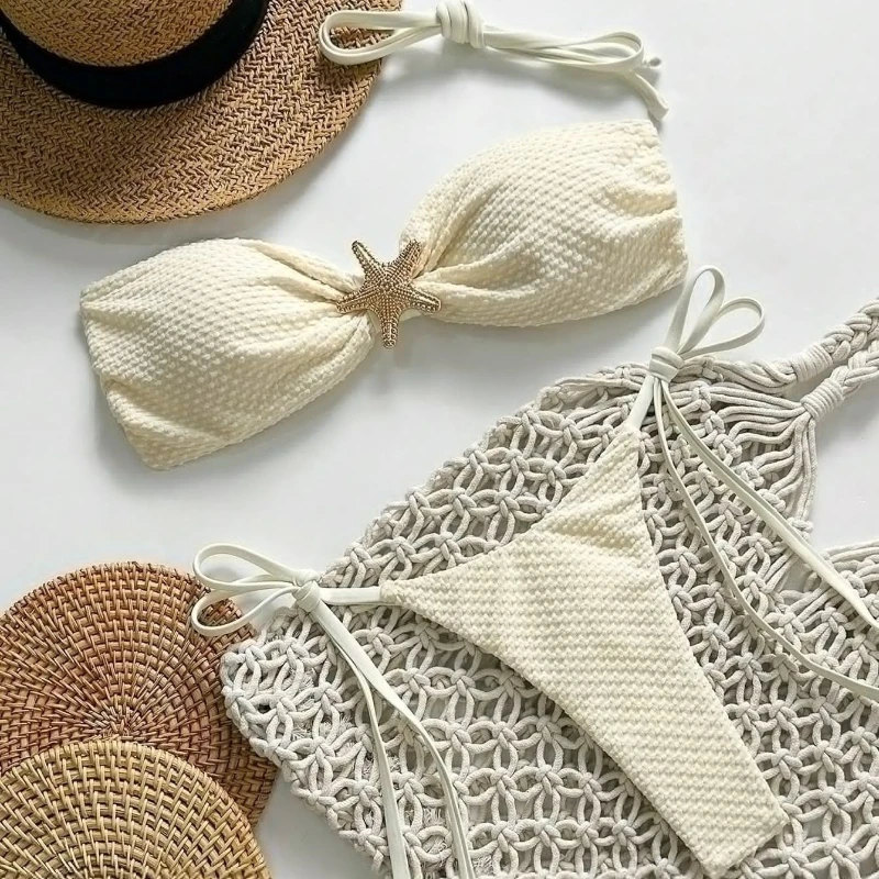 Solid Color Tie Side Bikini Set Women Sweet Sexy Minimalist Fashion Two Piece Swimsuit for Beach Vacation Resort - Image 2