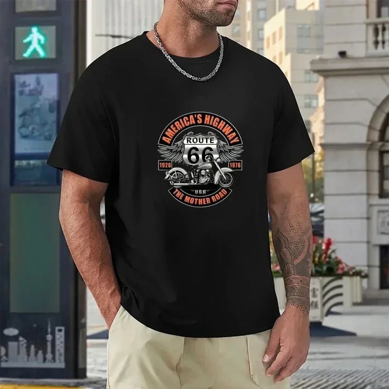 

Americas Highway T-Shirts Men Round Collar 100% Cotton T Shirt Route 66 Mother Road Oldschool Tee Shirt European Code Tops