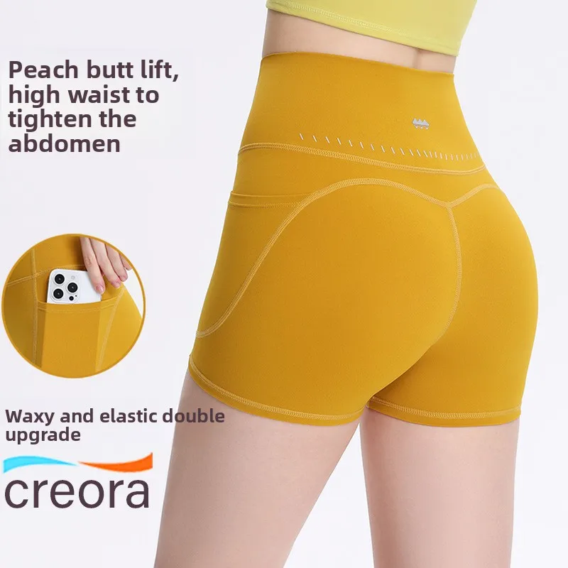 Women's High Waist Spandex Quick Dry Three-quarter Shorts with Pockets, Suitable for Cycling Yoga Workout Gym Running Volleyball
