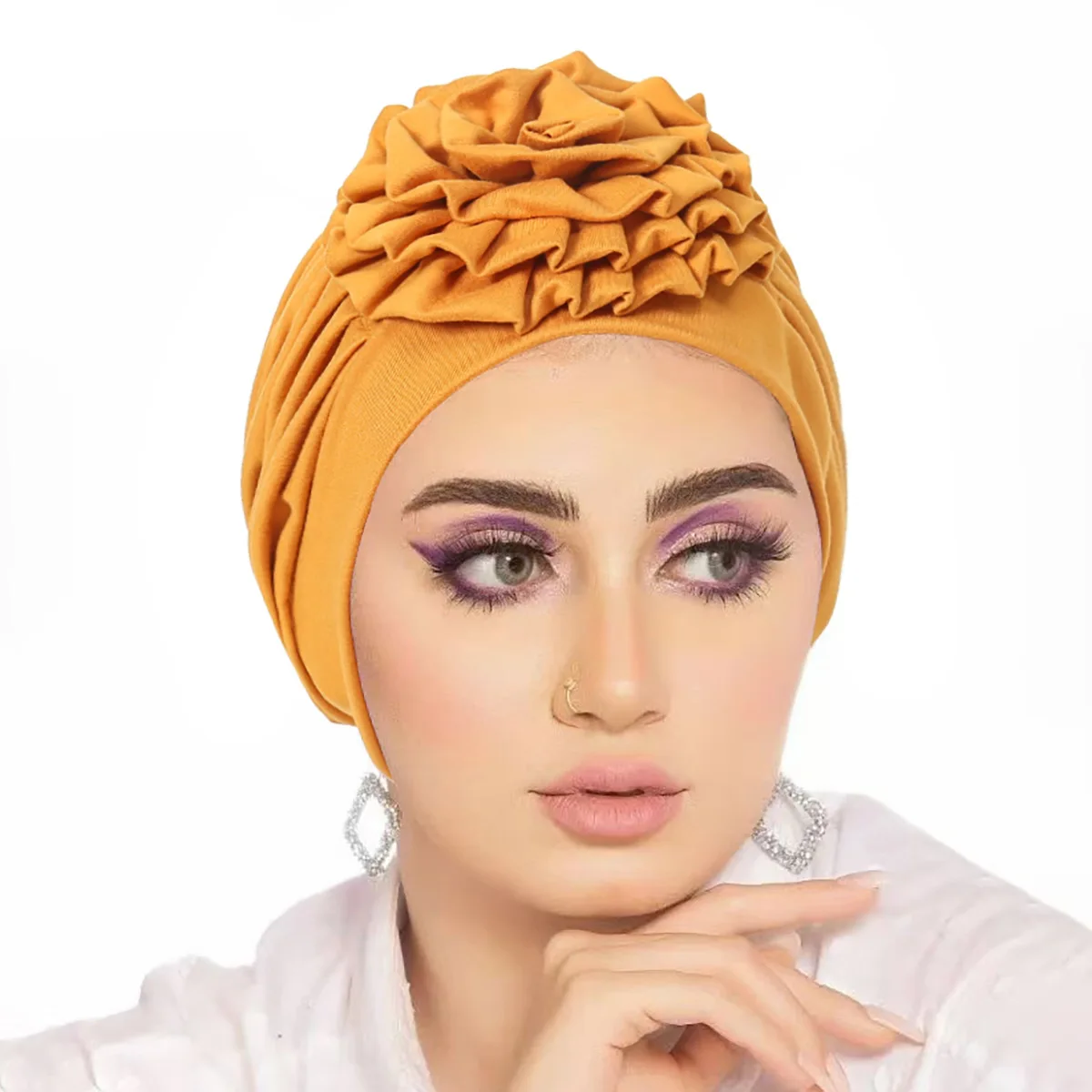 Solid Color Flower Muslim Hijab Chemo Caps Women Head Wrap Fashion Headwear Turban Bonnet Beanies Hair Loss Cover Turbante Mujer