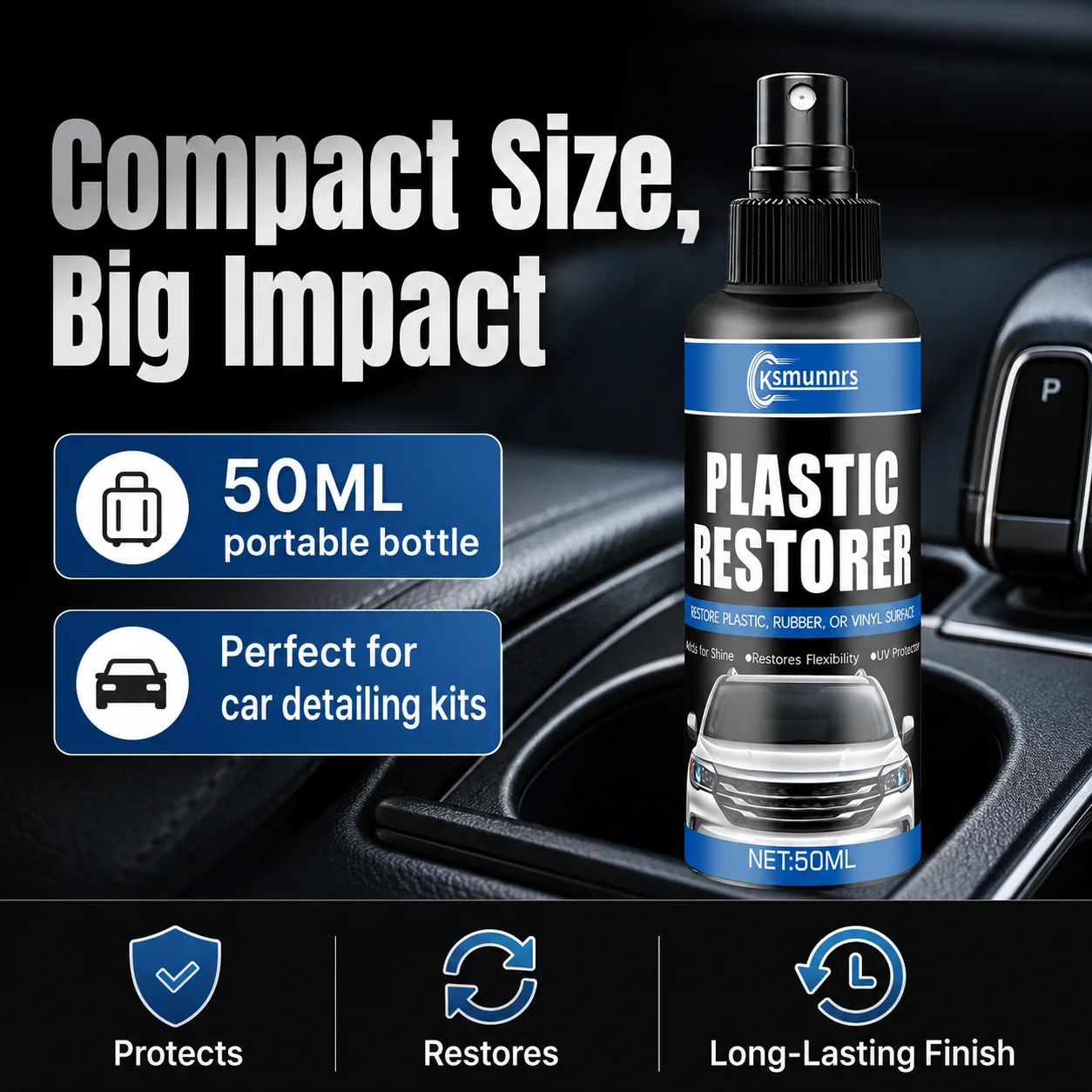 Car interior renovation spray, long-lasting hydrophobic scratch resistant coating, instrument panel center console maintenance,