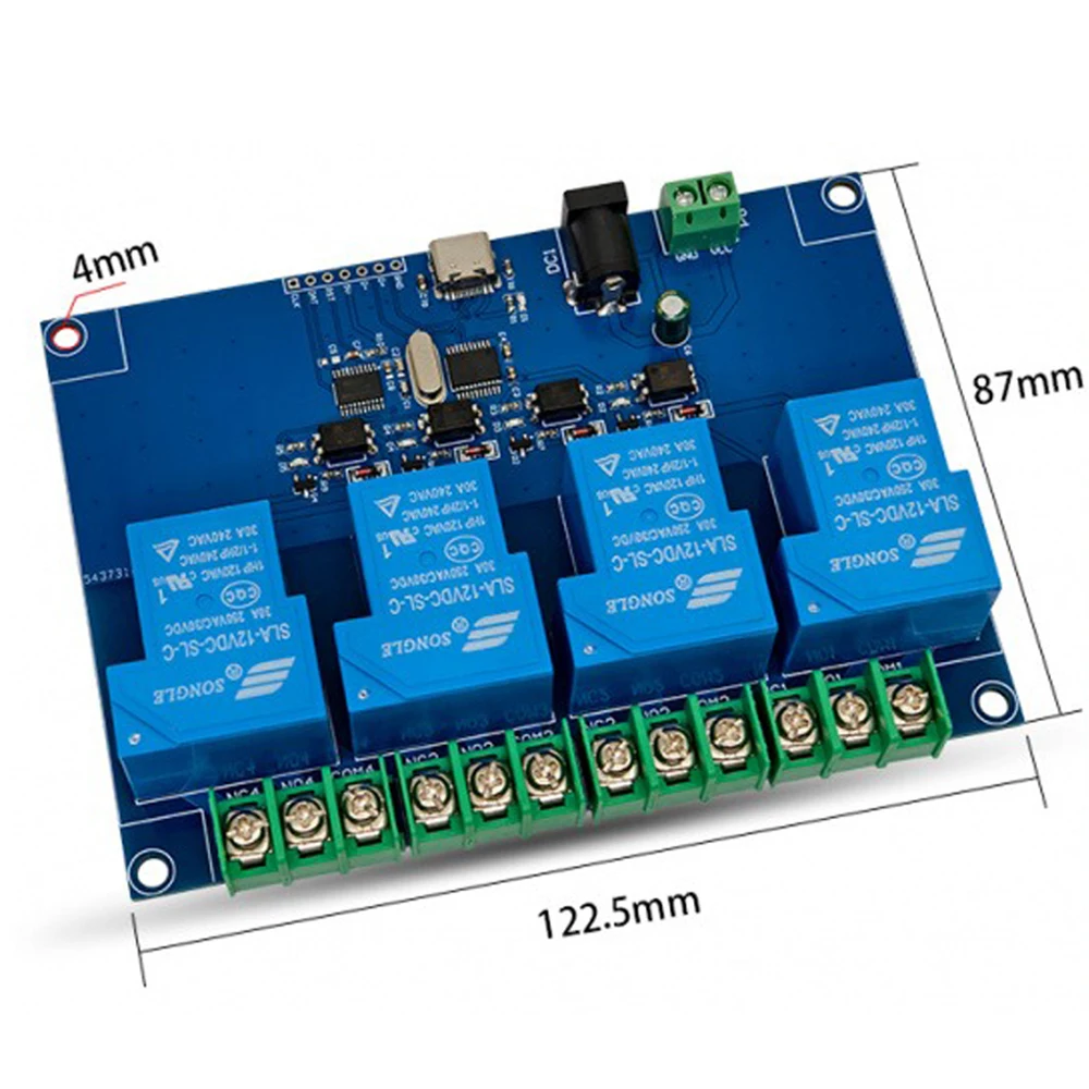 LCUS-4 Relay Module 12V 4 Channel 30A USB Computer Serial Port Smart Control Switch with Power/Relay Status Indicator Light