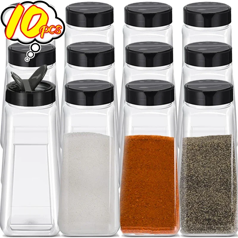 1/10PCS Large Clear Spices Bottles with Shaker Lids Kitchen Barbecue Seasoning Storage Jars Food Grade Plastic Sealed Container