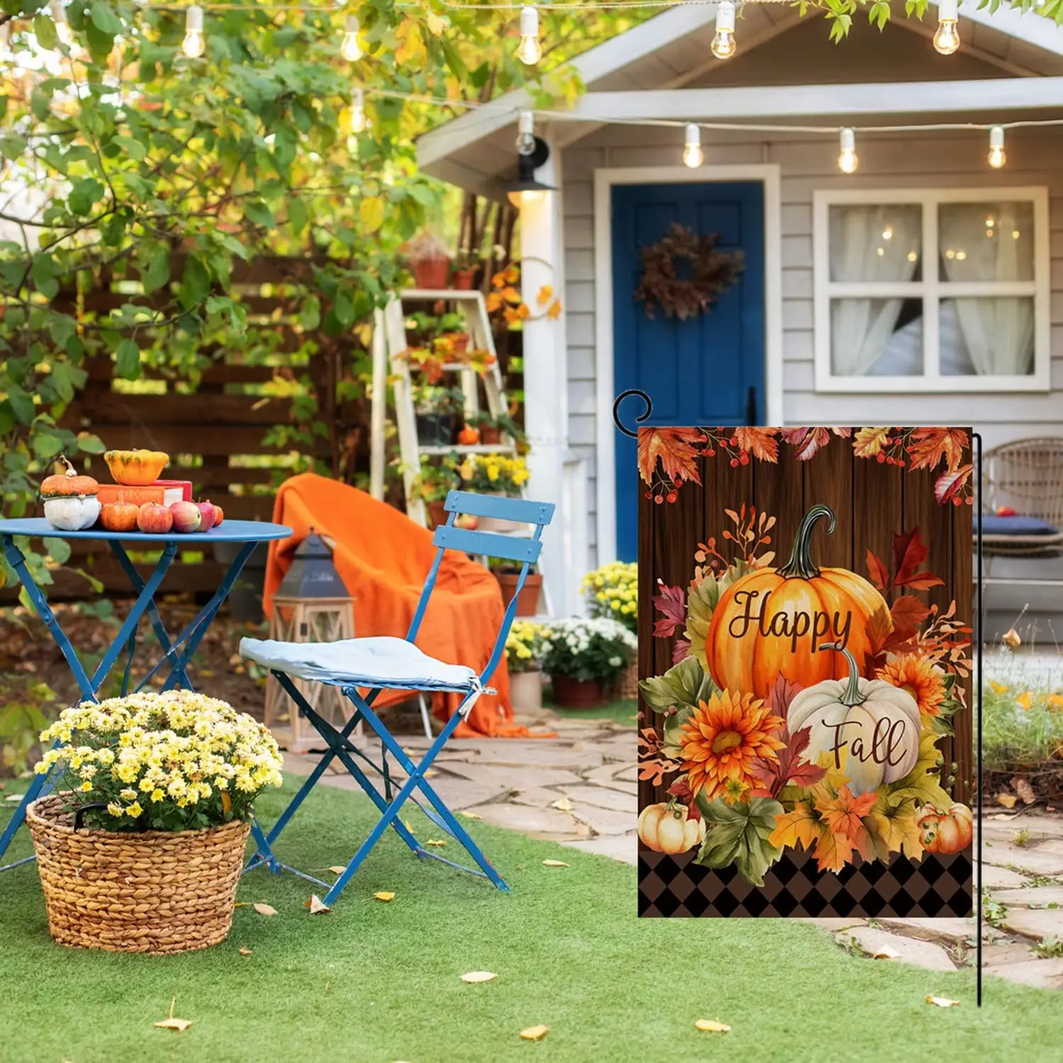 Happy Fall Garden Flag Burlap Vertical Double Sided Fall Pumpkin Maple Leaves Small Yard Flag, Thanksgiving Autumn Harvest H KKW
