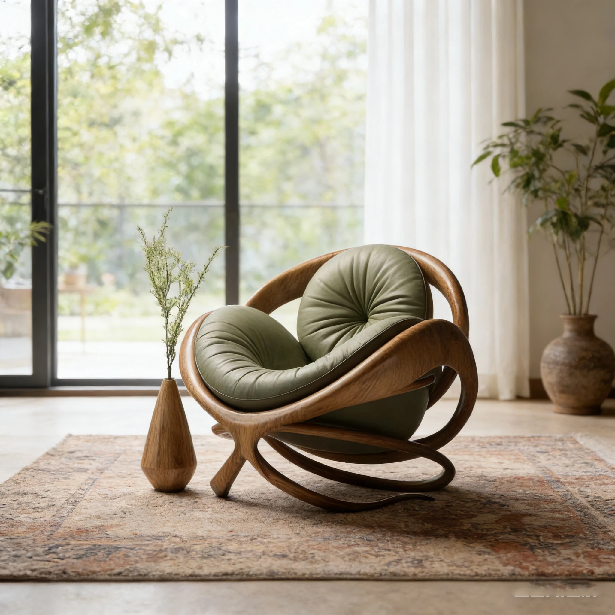 klModern Design Solid Wood Circular Leisure Chair Leather Cushion Cross Base Customizable Fabric Color Living Room Single Chair！