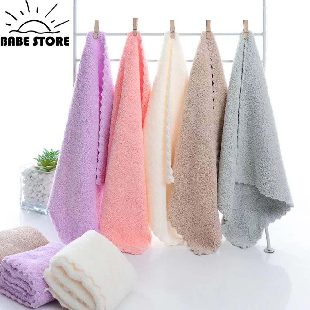 Candy Color Coral Velvet Kindergarten Square Children's Washing Hands Cleansing Soft Small Towel Hook Up Handkerchief 25*25cm