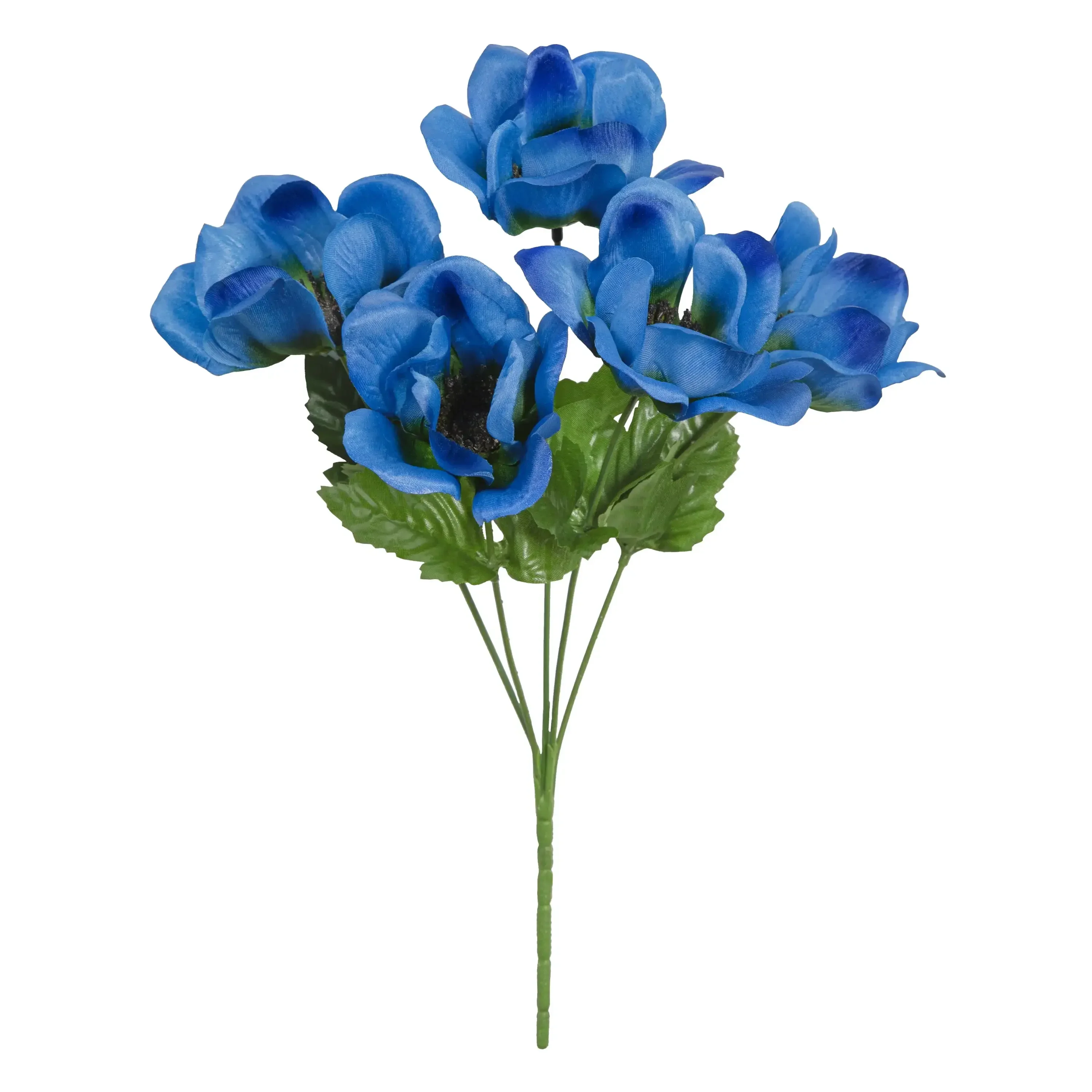 Escolha de flores de anêmona de 5 cabeças de seda artificial azul de 13 polegadas, para uso interno