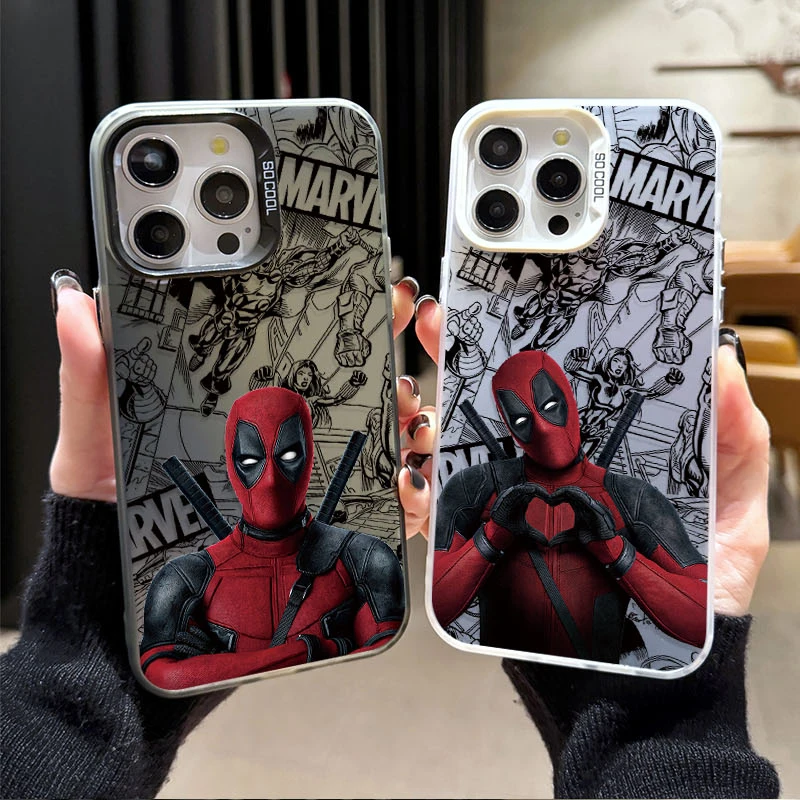 Marvel Deadpool Case for iPhone 16 15 14 13 12 11 Pro Max XS X XR 8 7 Plus SE 2020 Plating Matte Hard Shockproof Printing Phone