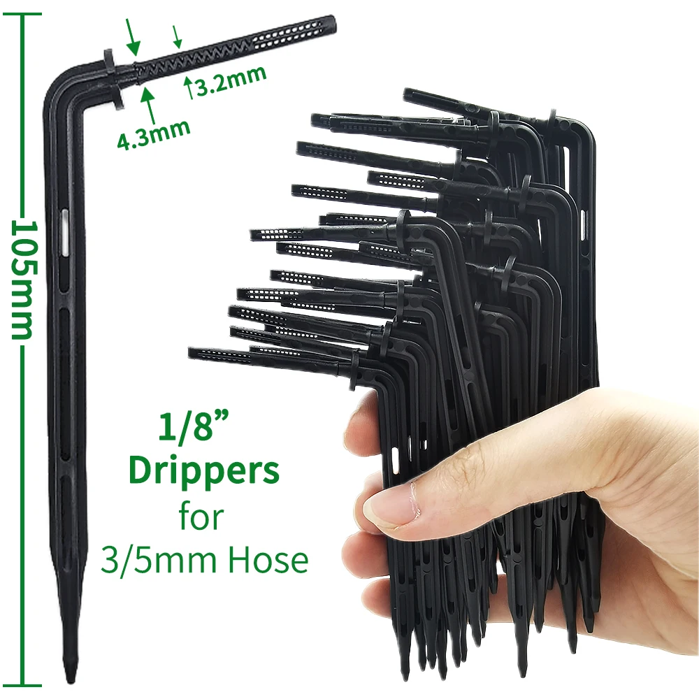 WUJIE 25PCS Bend Arrow Dripper Micro Drip Irrigation Kit Emitters for 3/5mm Hose Garden Watering Saving Micro Dripper Greenhouse