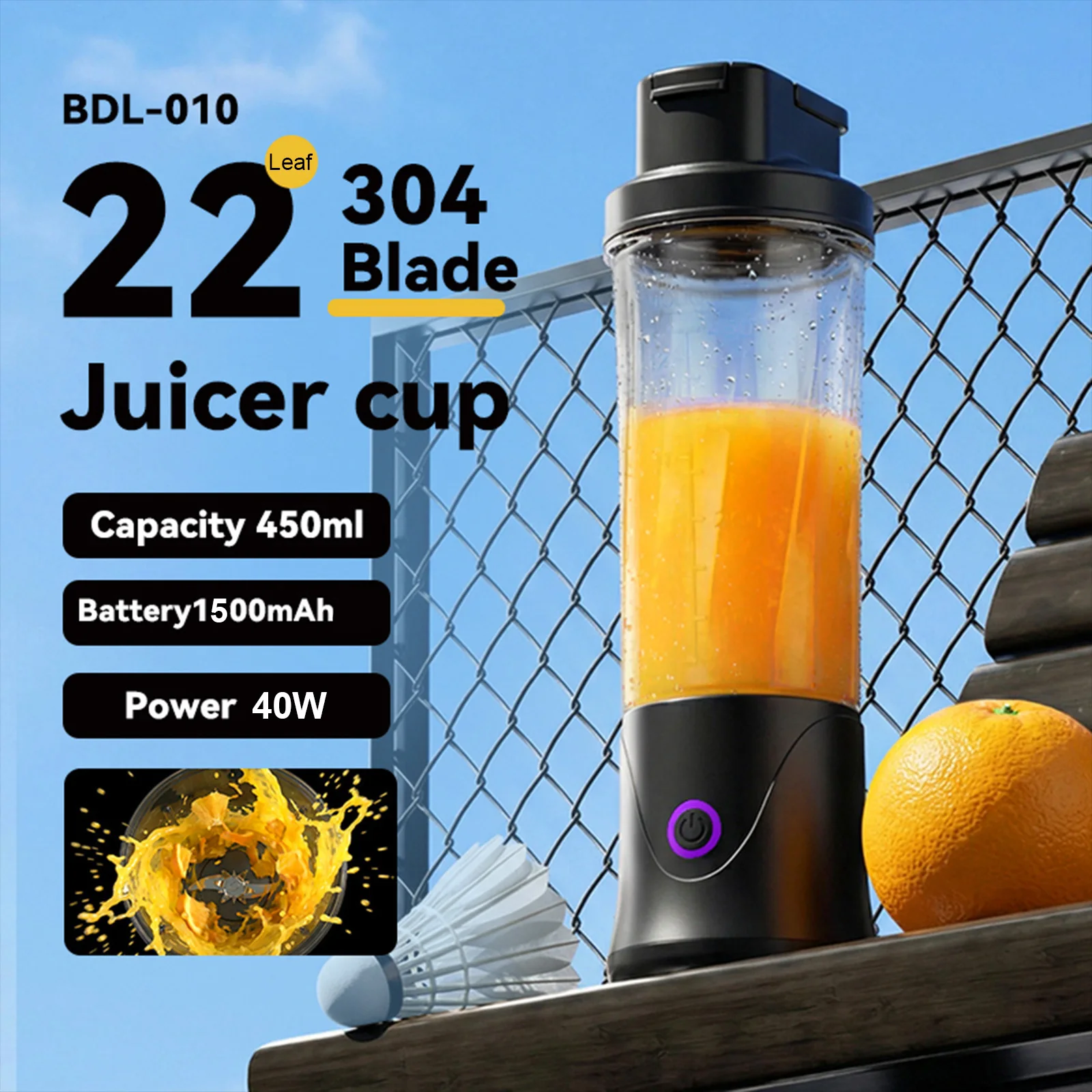 Portable Blender for Shakes and Smoothies 450ML Cordless Small Personal Juicer USB-C Rechargeable Blender Cup for Picnic Office view 4