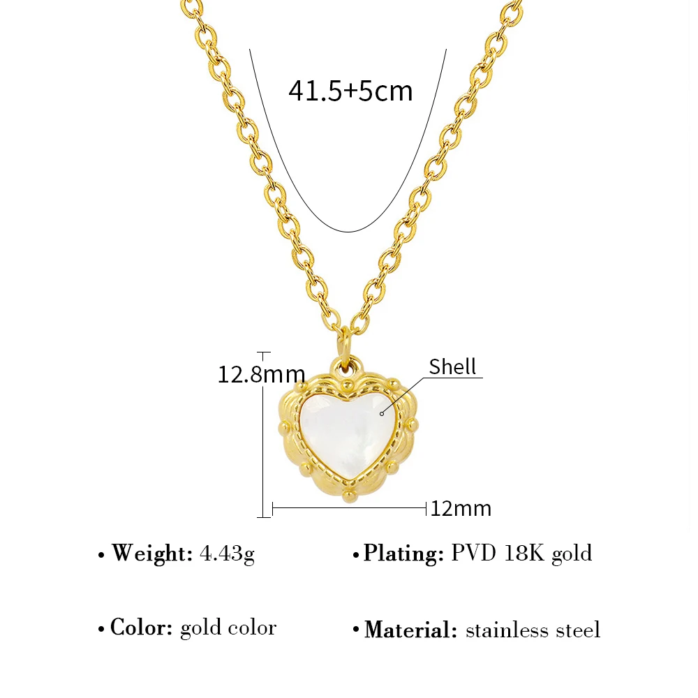 YACHAN Tarnish Free 18K Gold Plated Stainless Steel Pendant Necklace for Women White Shell Heart Charm Trendy Jewelry