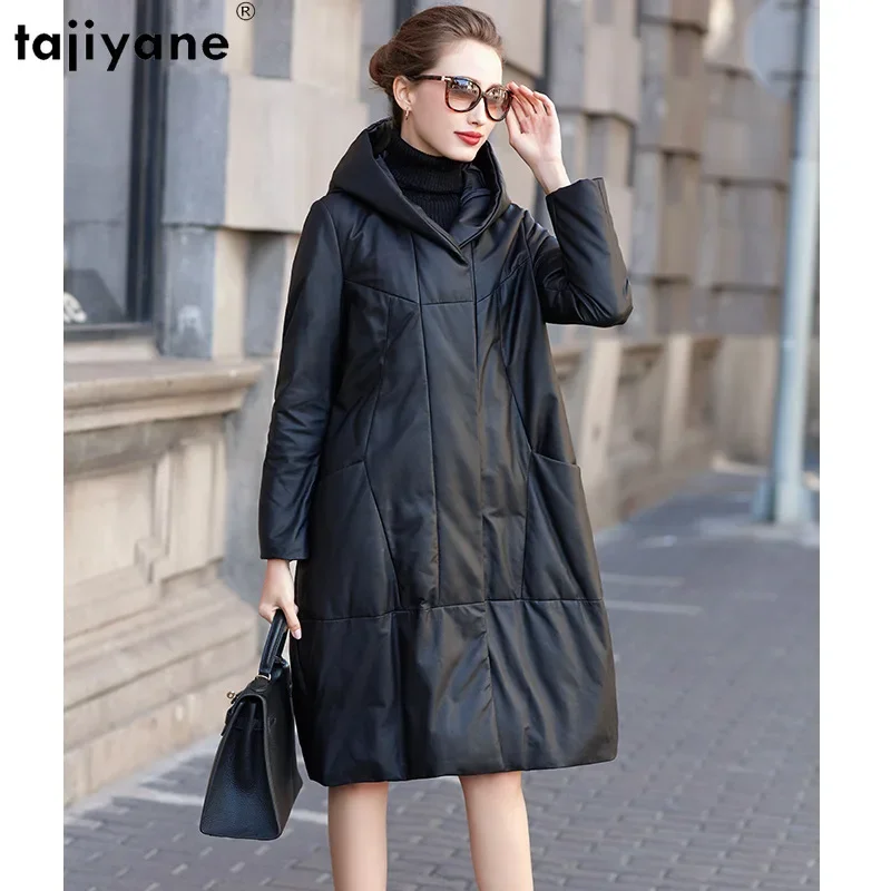 

Tajiyane 100% Real Sheepskin Leather Jacket Women 2023 Hooded Winter Mid-length Down Coats Female Warm Parkas Jaqueta Feminina