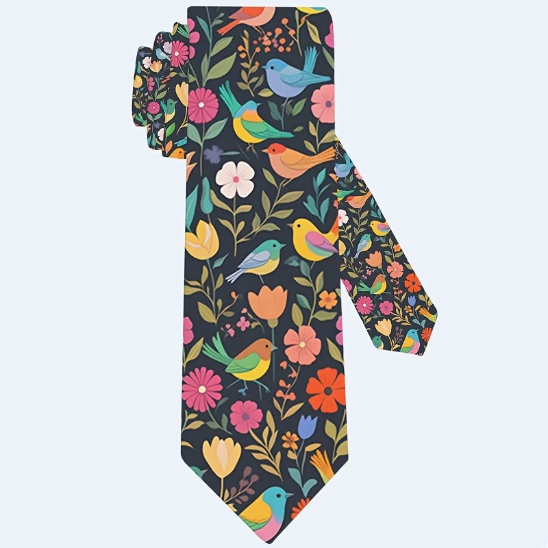 A Necktie Featuring A Beautiful Floral and Bird Design Ideal for Celebrations Festive Occasions and Everyday Wear