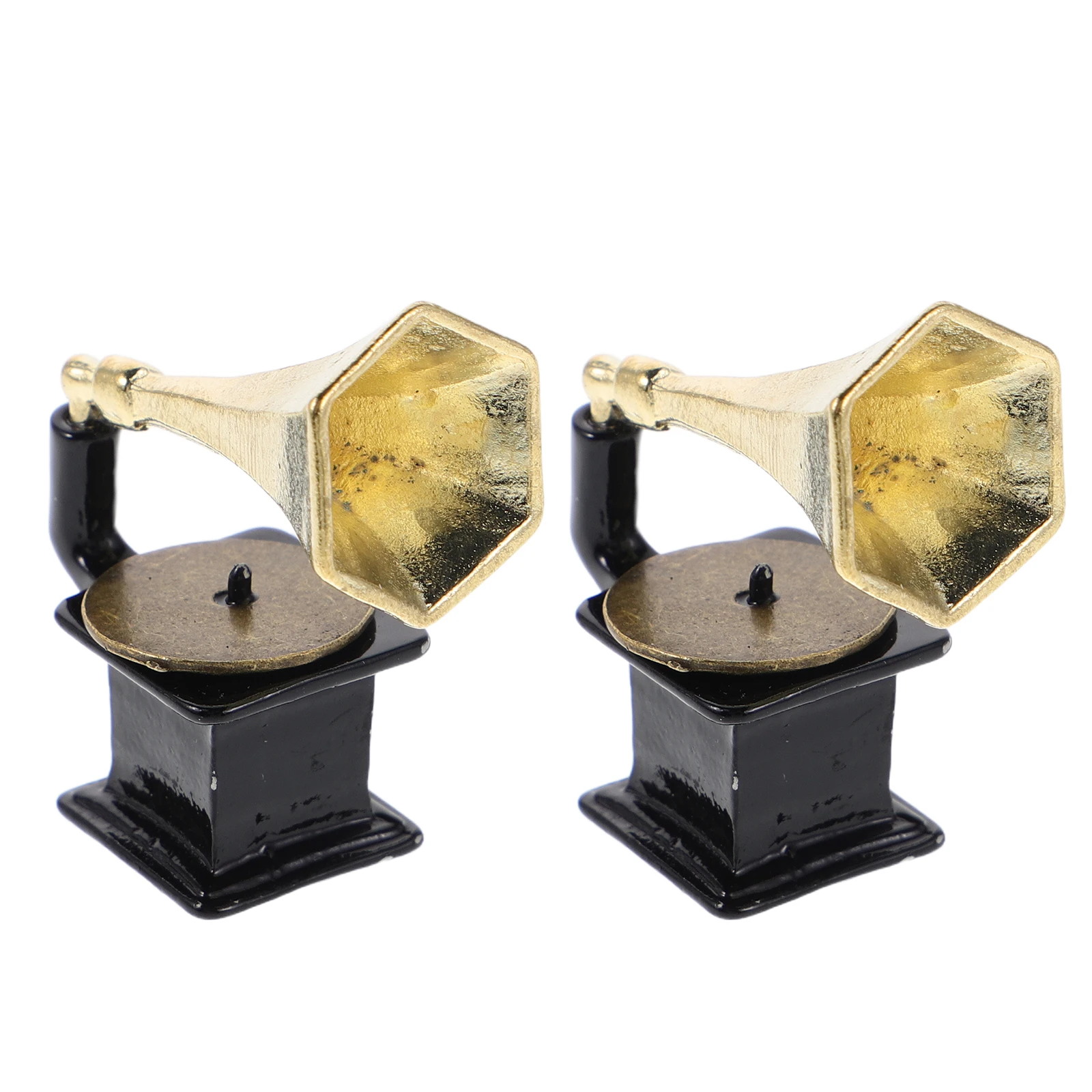 

2 Pcs Retro Phonograph Model House Dollhouse Miniature Records Decorations