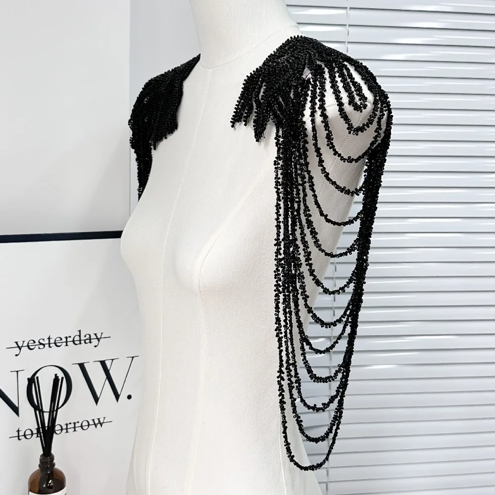 1PC Fringed Sequined Beaded Uniform Epaulets Shoulder Wrap Unisex Party Costume Epaulettes DIY Decoration Removable