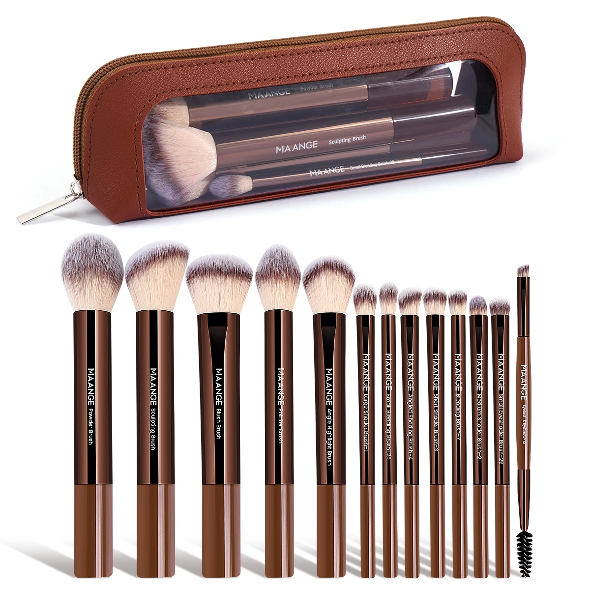 MAANGE 13 Uds pinceles de maquillaje con bolsa de almacenamiento base cosmética suave y esponjosa sombra de ojos Kabuki mezcla herramienta de belleza maquillaje