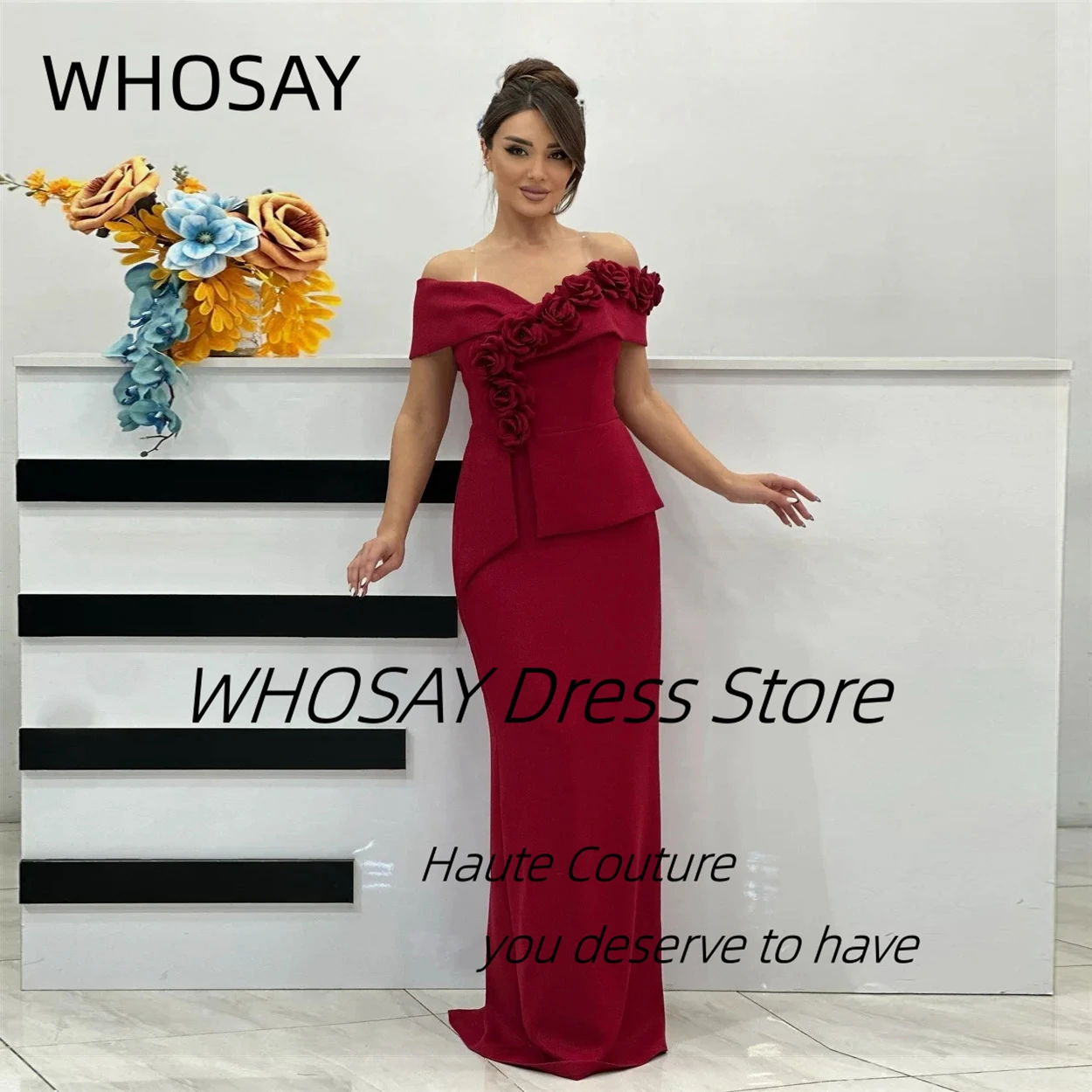

WHOSAY Customized Off Shoulder Prom Dresses Zipper Back فستان سهرة نسائي Long Sheath Special Occasion Evening Gown