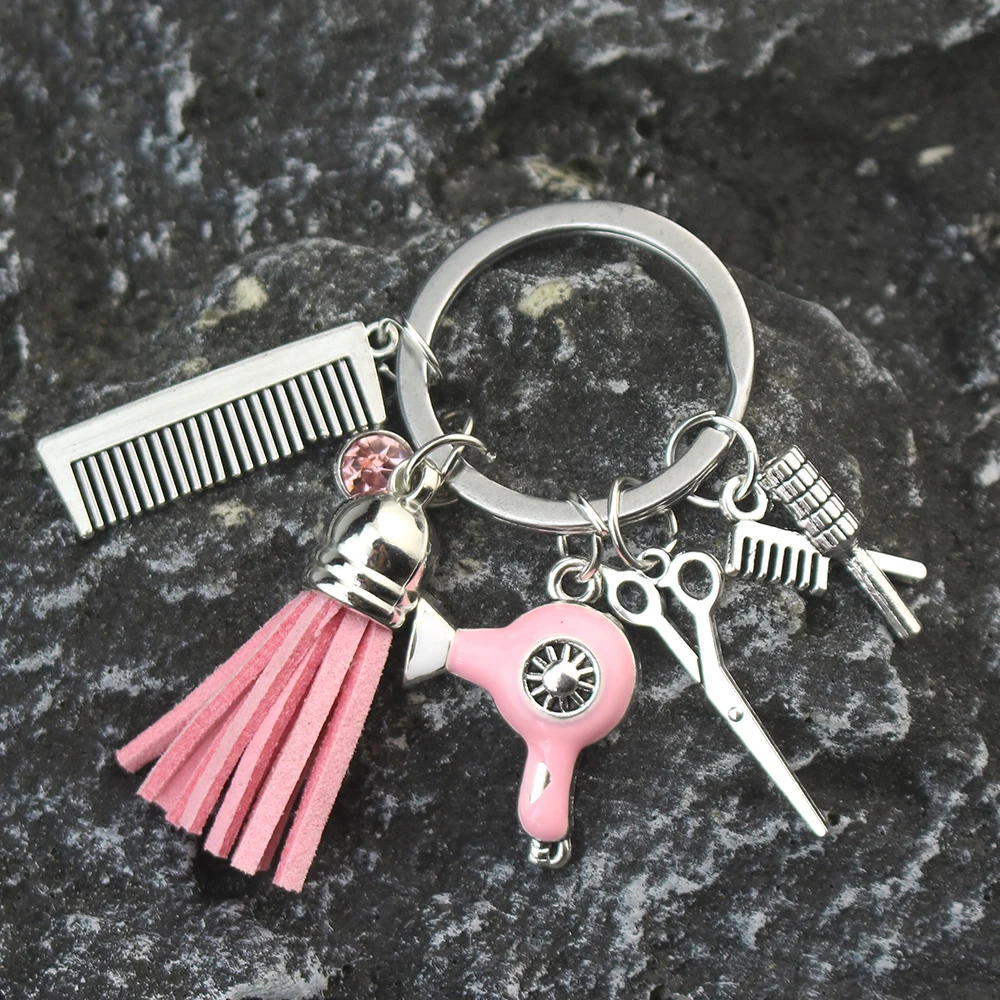 Hairstyle Gift Charm Tassel Keychain Retro Jewelry Mini Hairdressing Scissors Hair Dryer Comb Keychain