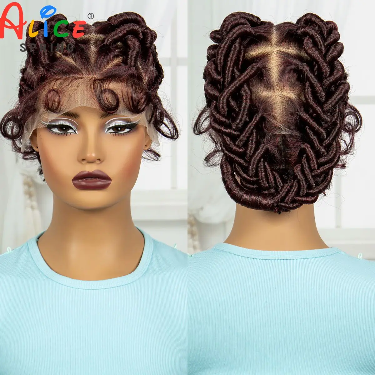 99J# Burgundy Handmade Bantu Braided Wigs Synthetic Full Lace Braids Wig Knotless Dreadlock Braided Lace Wig for Black Women