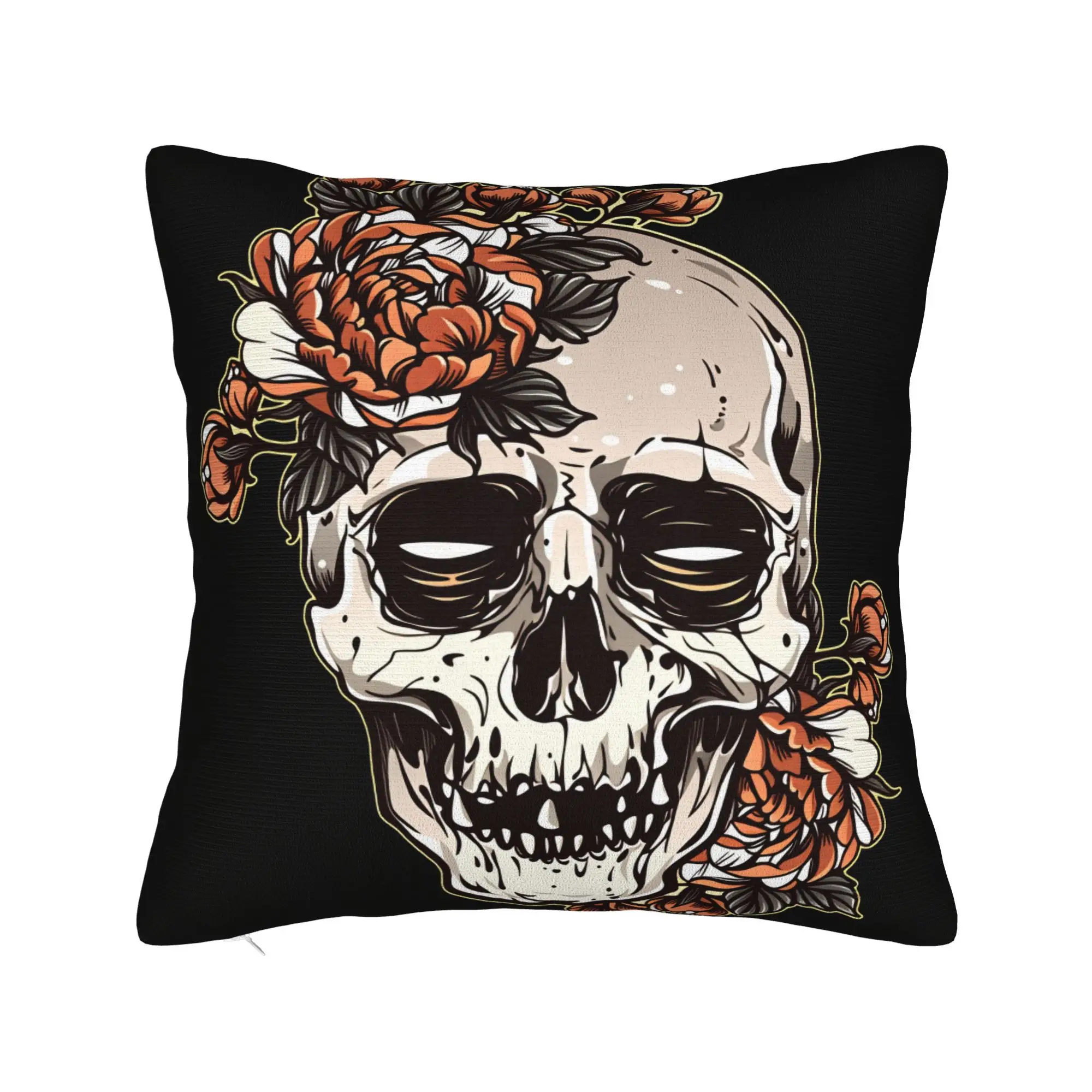Pillow Case Black Grey Skull Face Día de los Muertos Soft  Pillow Cover For Living Room Chair Funny Pillowcases