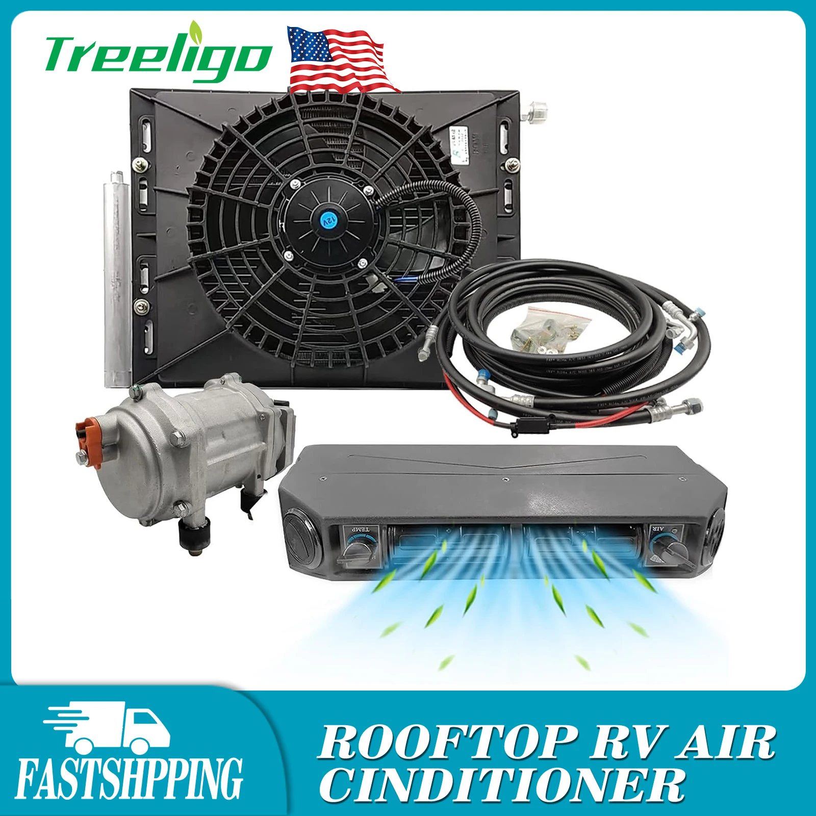 Treeligo 2024 Air Conditioner Heat & Cool 12V 24V Electric Underdash Air Conditioning system Ac Car Automotive Truck Camper Van