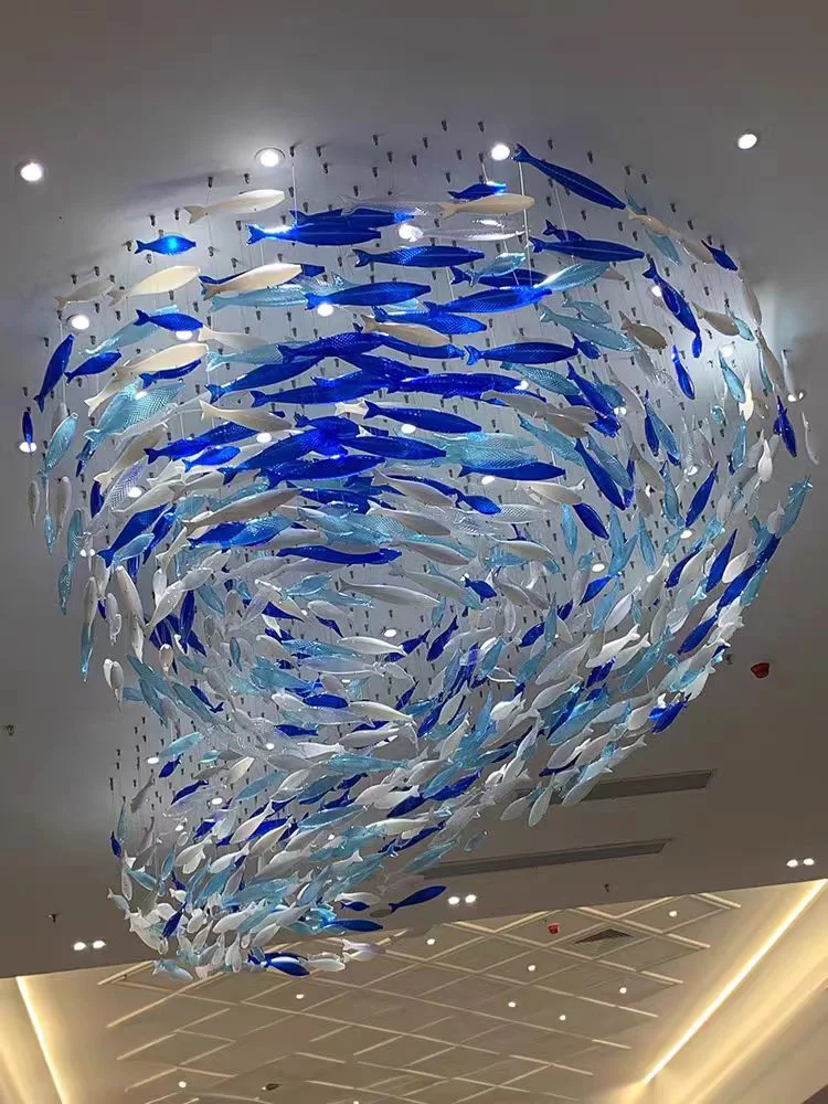 Glass Fish Pendant Lights for Home Decoration, Modern LED Chandelier, Lobby e Iluminação do Hotel, Projeto personalizado, Designer de interiores