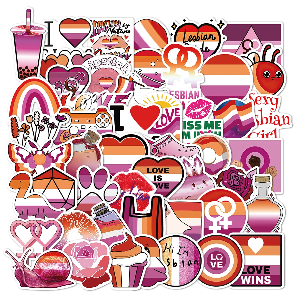 50PCS Lesbian Pride Stickers Lesbian Love Stickers Vinyl Waterproof Toy Stickers for Laptop Water Bottle Computer Skateboard